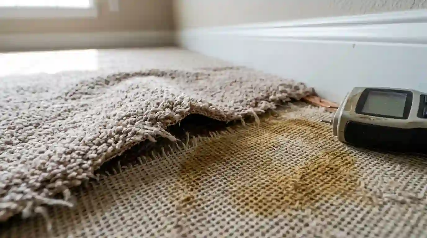 Delaminated carpet backing separating after a leak