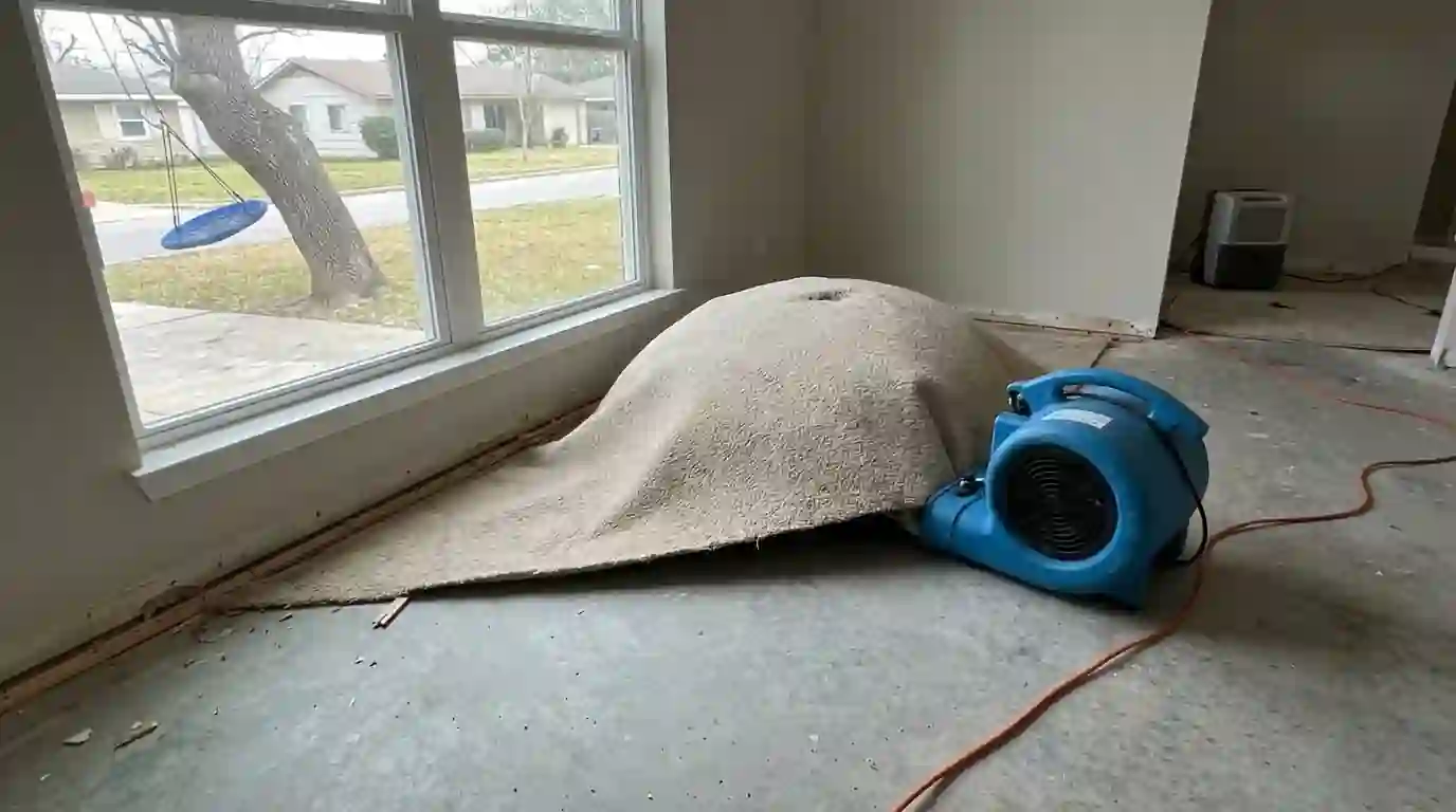 Wet carpet floated on moving air to dry from both sides