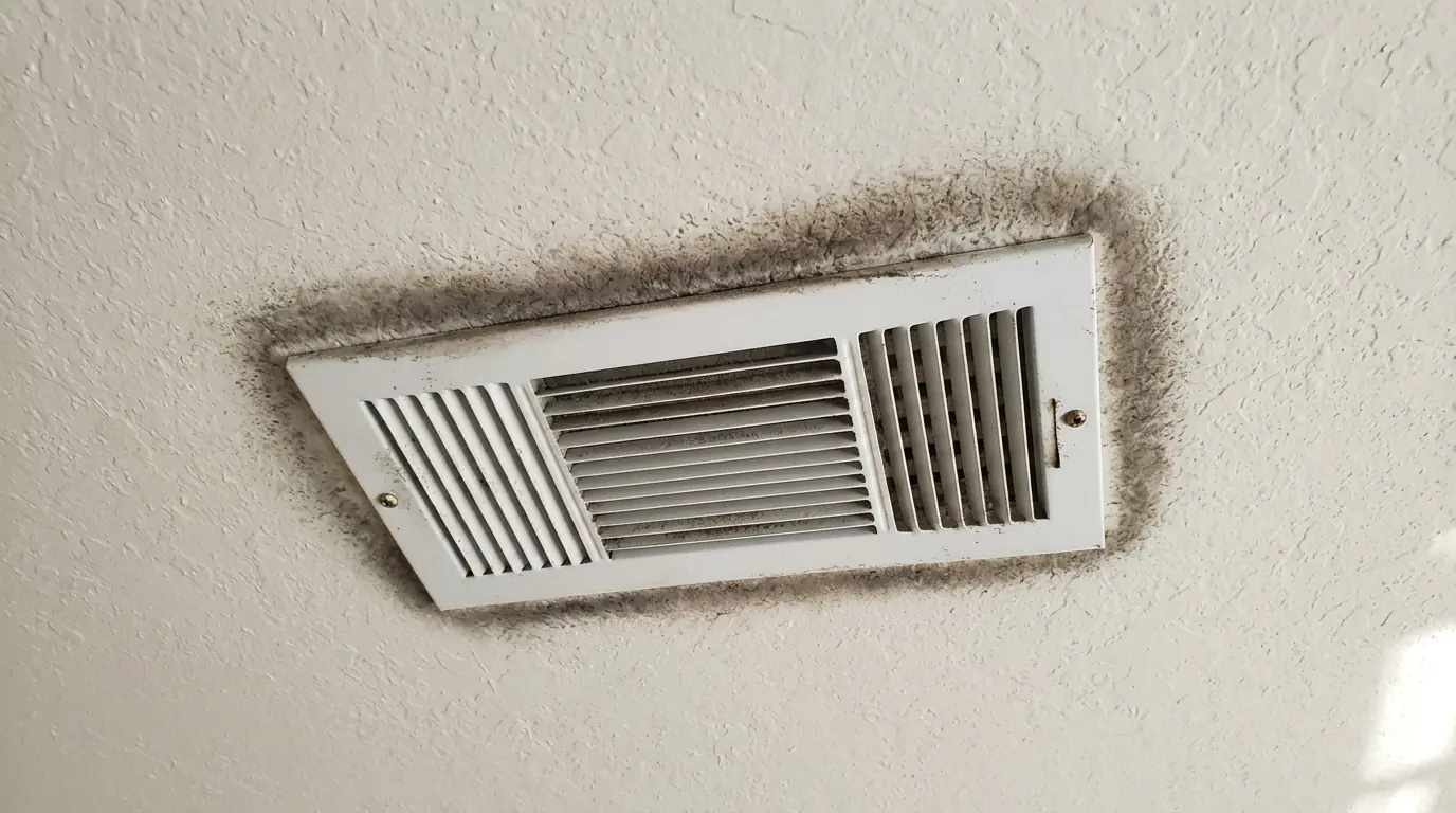 Ceiling supply register with a dark ring of dust around it