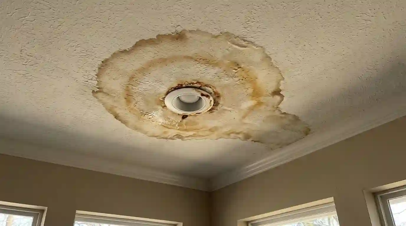 Ceiling water ring around a light fixture after a storm