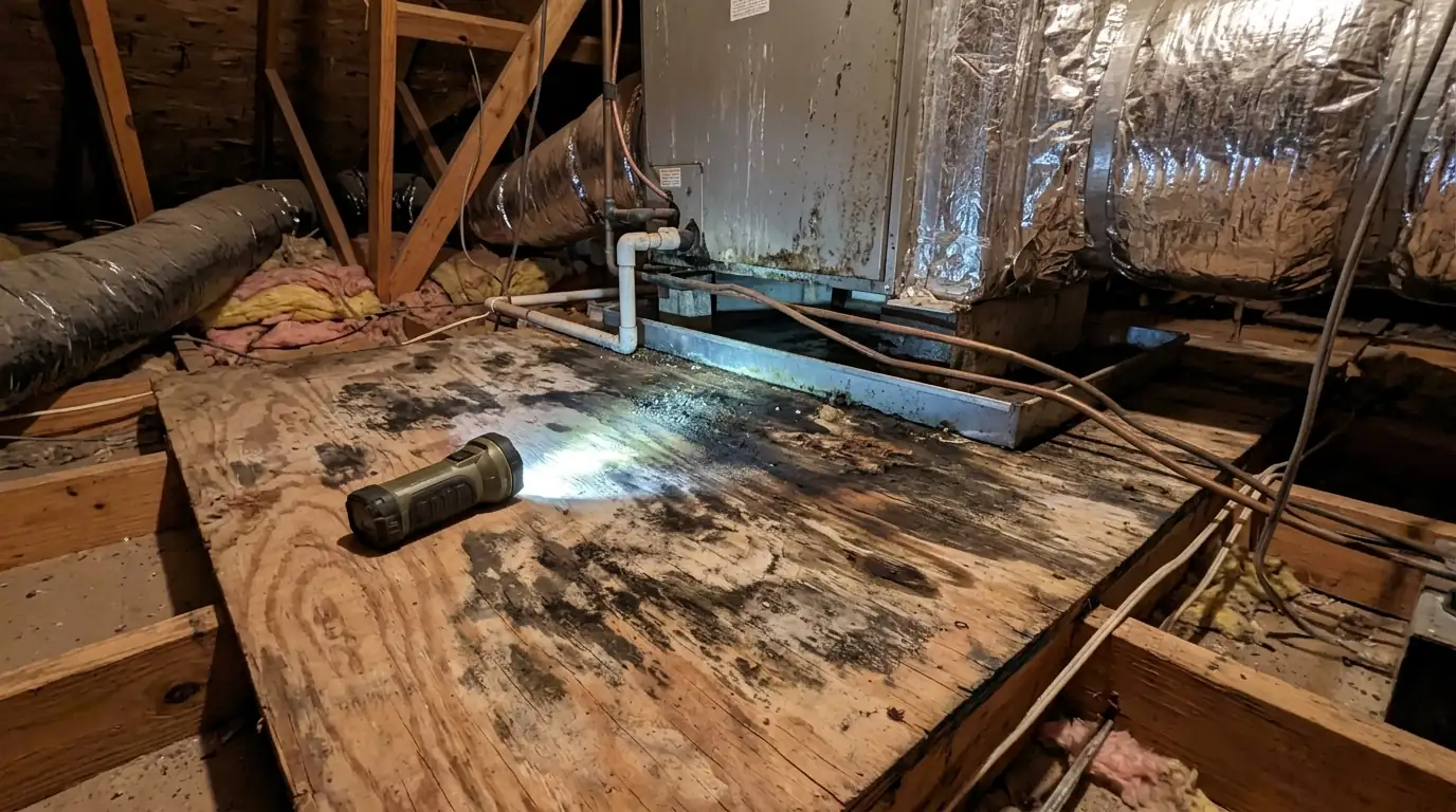 Mold on the platform under an attic air handler