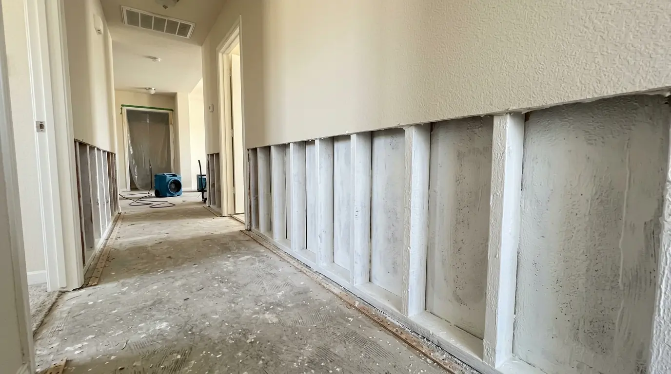 White coating on cleaned framing before new drywall goes up