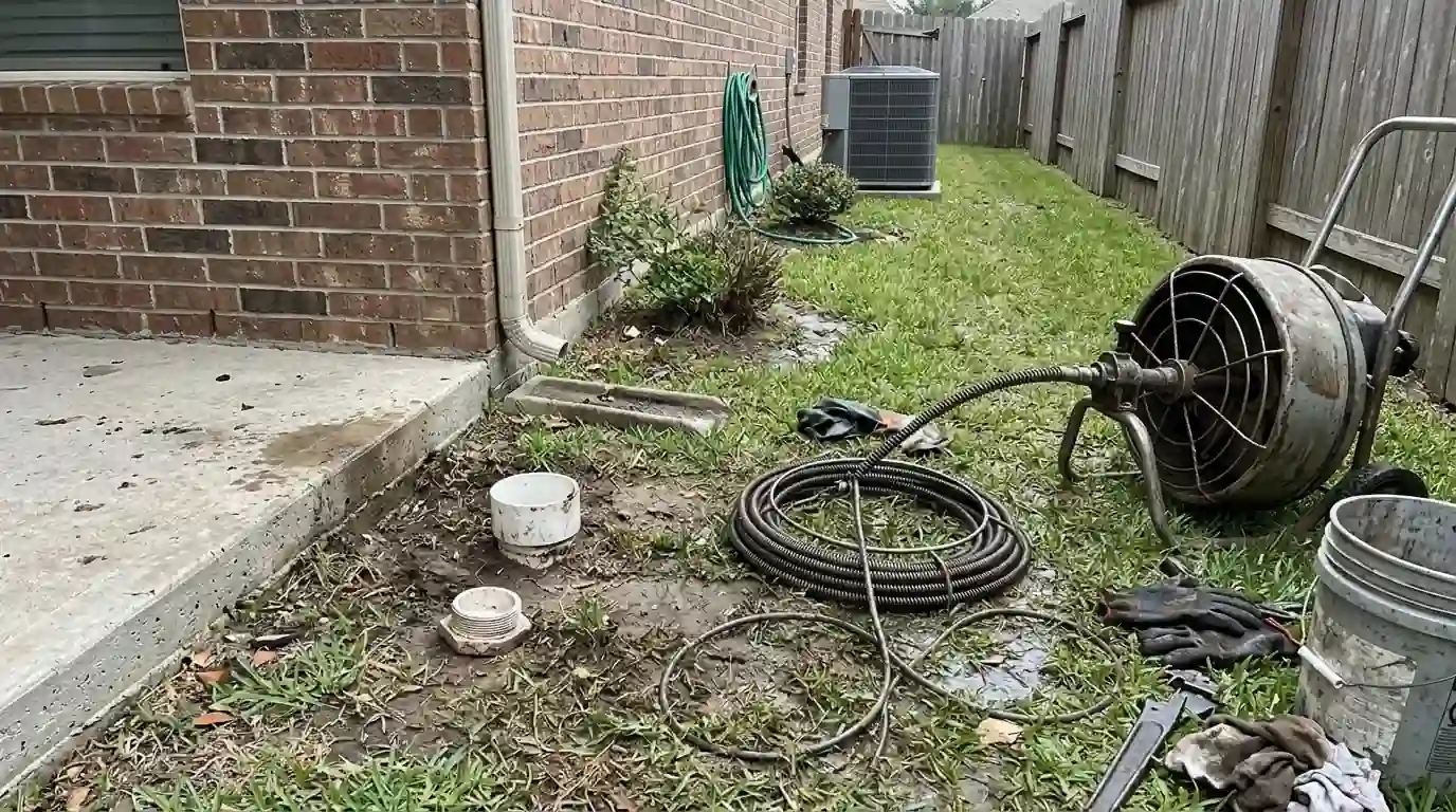 Sewer cleanout opened to clear a main line backup