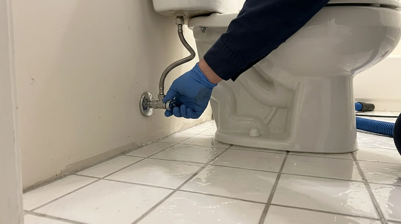 Shutting the toilet stop valve during a bathroom leak
