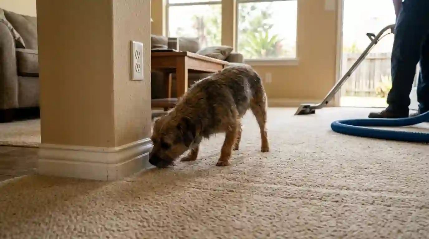 Dog returning to a carpet corner that still holds urine odor