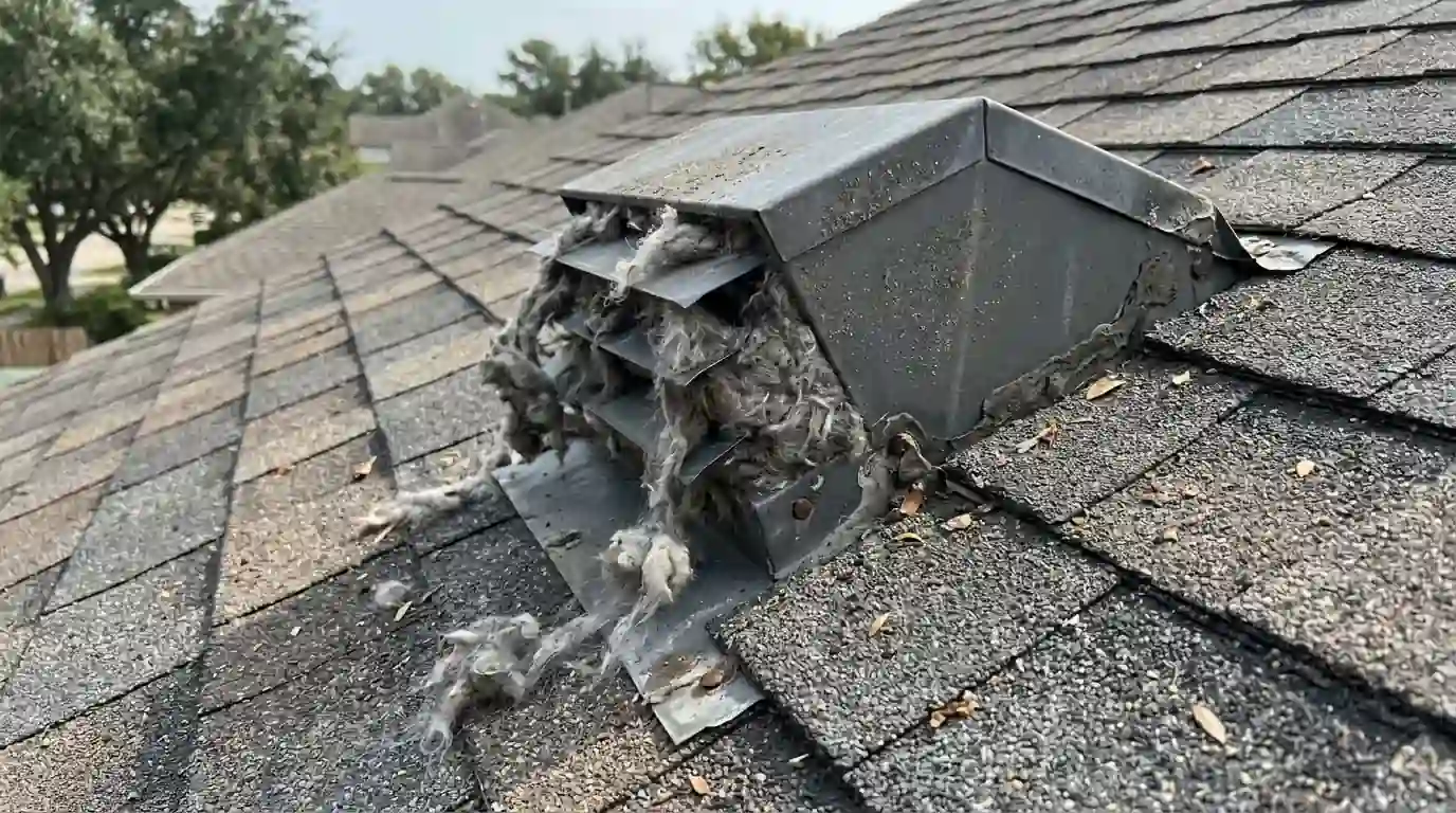 Roof dryer vent cap clogged with matted lint