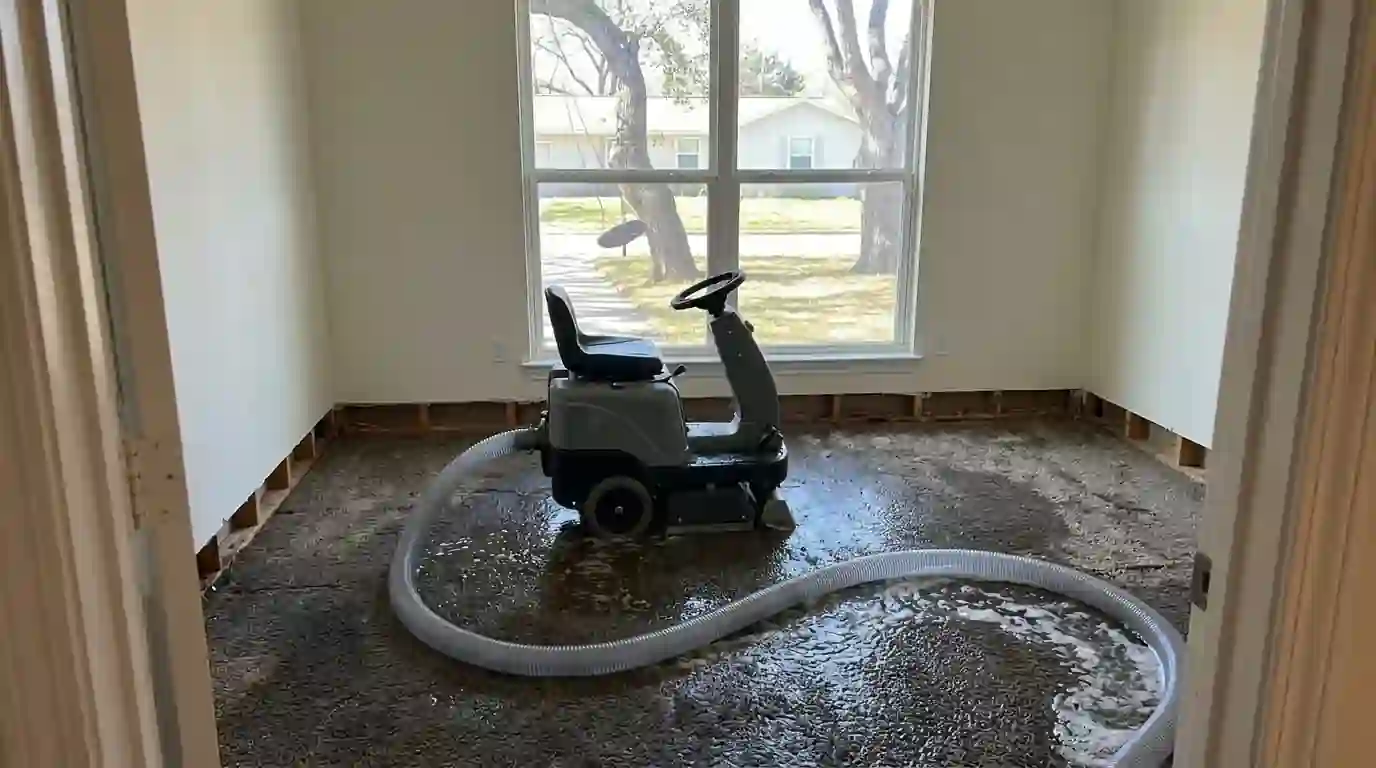 Weighted extraction tool squeezing water out of carpet pad