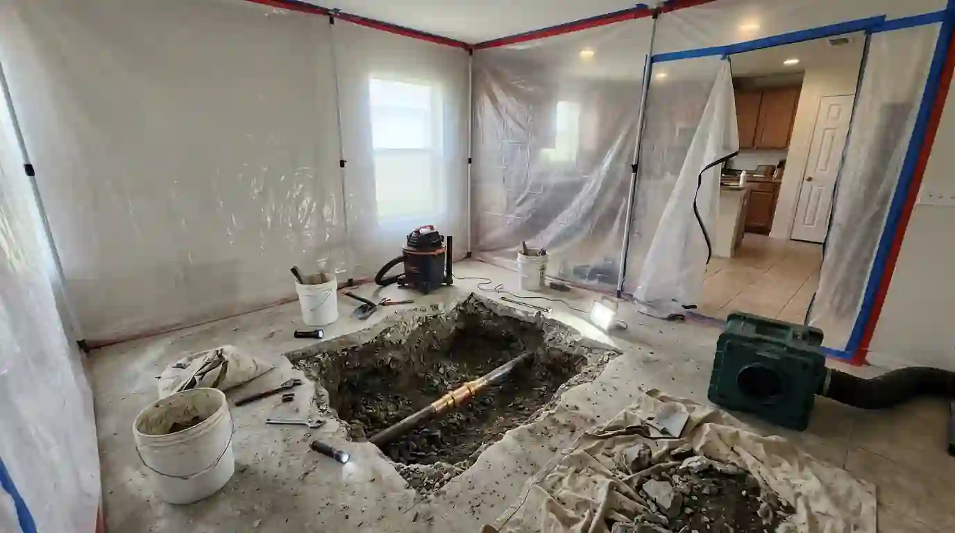 Opened slab section around a repaired water line